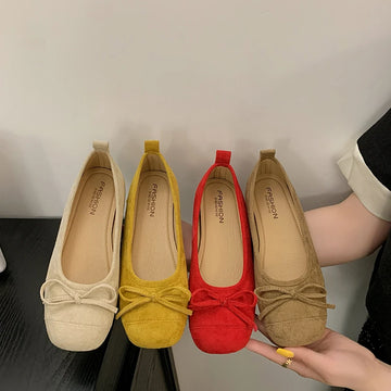 Xajzpa New Fashion Women's Flat Shoes Silver Bow Soft Bottom Non-slip Ballet Shoes High-end Luxury Elegant Lady Shoes Zapatos Mujer